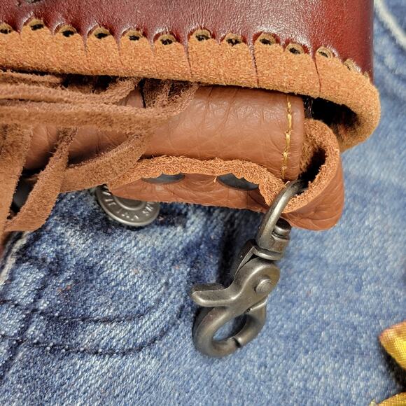 Native American Chief Head Crossbody Fringed Purse Genuine Leather Embossed Brow - Picture 13 of 16